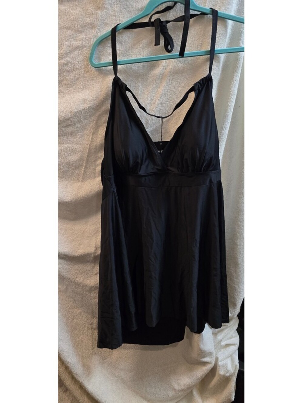 SHEIN Curve+ Black Plus Size Swim Dress with Matching Bottoms, Size 28 (7X)